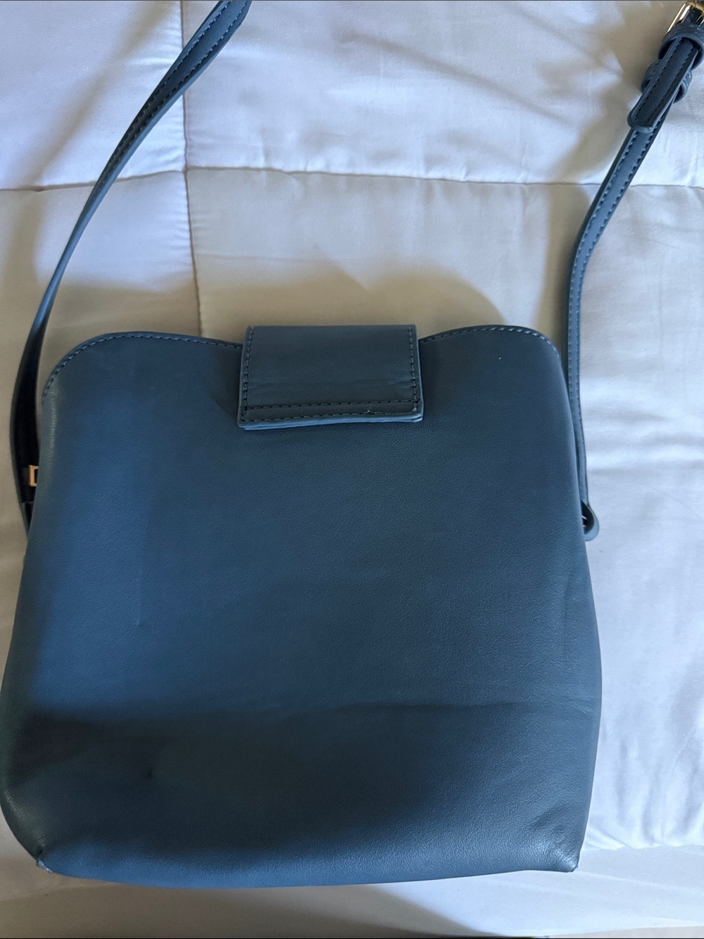Blue Leather Crossbody Bag with Gold Hardware - Picture 9 of 9